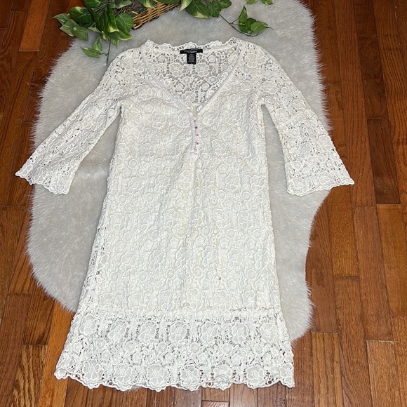 DVF Lace White Partially Lined Button Front Silk Blend Midi Dress - Picture 7 of 12